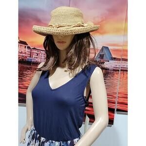 The Scala Collection Woven Hat Wide Brim Woven Natural Sun Hat One Size Boho